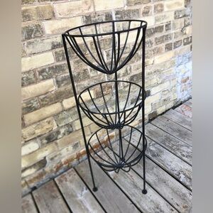 Vtg Cast Iron Three Tiered Basket Planter